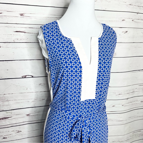 Ann Taylor Blue & White Geometric Sleeveless Belted Shift Dress Size Medium - Picture 2 of 10